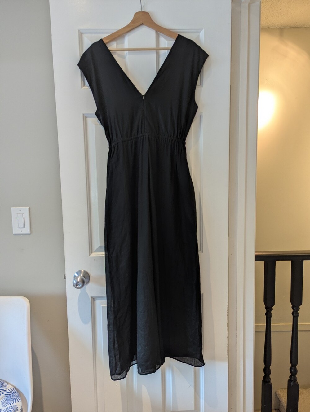 GAP Romantic Cotton Maxi Dress Pockets Black Minimalist Boho Chic Whimsigoth S